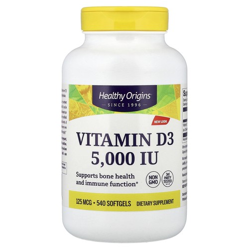 Healthy Origins Vitamin D3 5 000 IU 540 Softgels Dairy-Free , Egg-Free, Fish