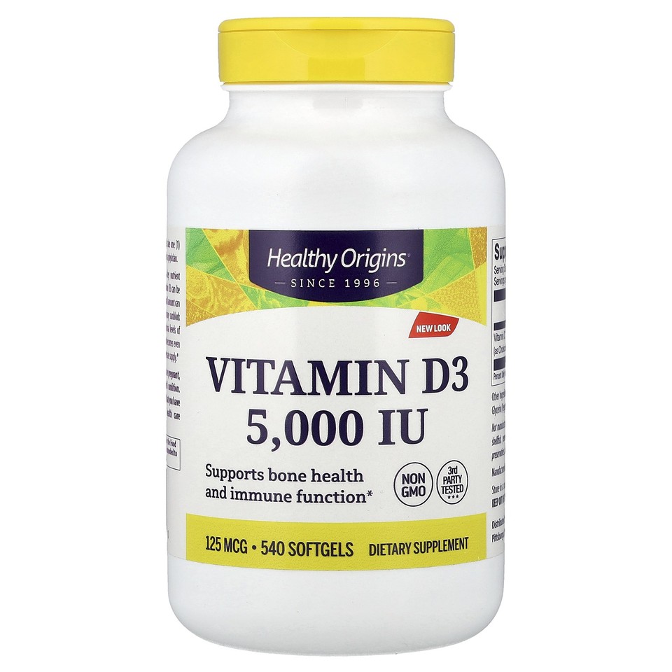 Healthy Origins Vitamin D3 5 000 IU 540 Softgels Dairy-Free , Egg-Free, Fish