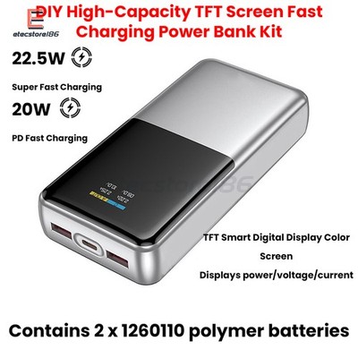 TFT Color Screen 22.5W Fast Charging Mobile Power Bank DIY Kits Digital Display