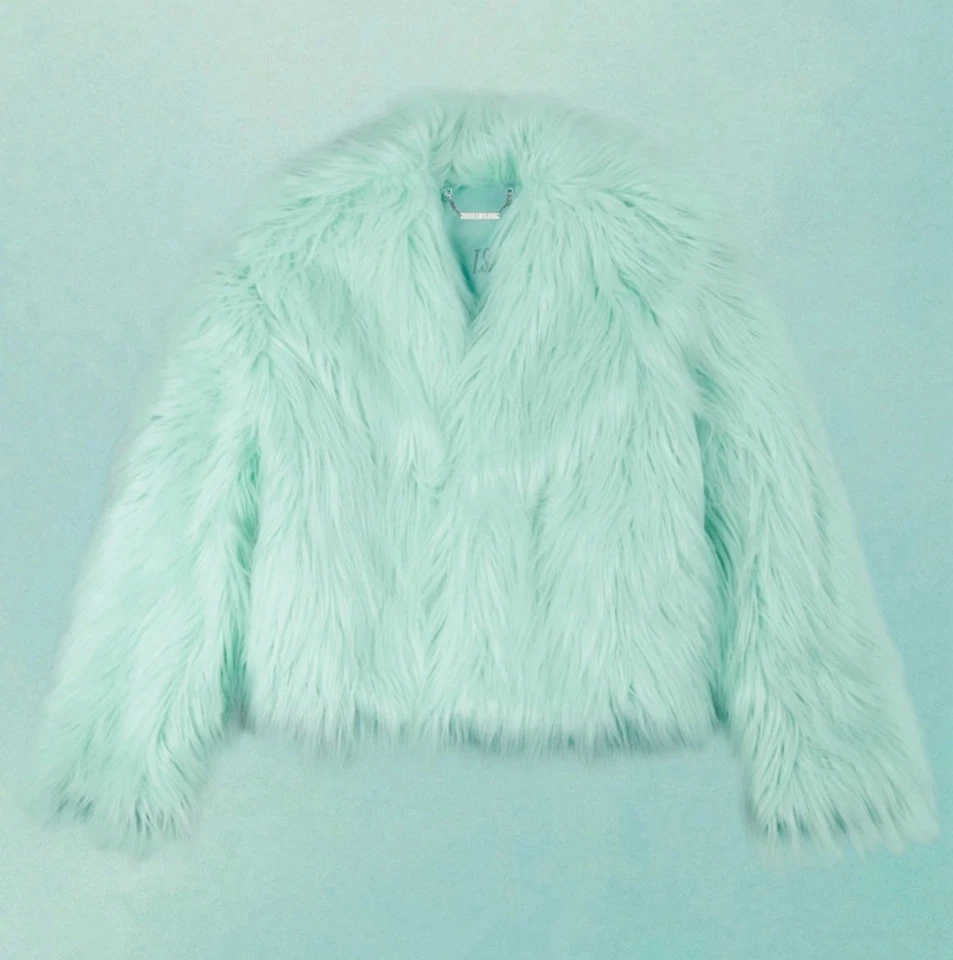 New In Hand Taylor Showgirl Green Faux Fur Jacket Coat Top YS YM Adult XS - Image 2 of 4
