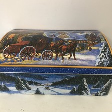 Vintage Cookie Tin Winter Scene 6x11x4.5 Clean Metal Lebkuchen-Schmidt Germany