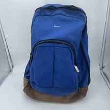 Vtg 1990s Nike Backpack Blue with Brown Suede Bottom Center SWOOSH 90s