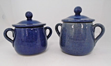 Bourne Denby Blue 2 x Small Twin Handled Lidded Stoneware Jars Pots VGC