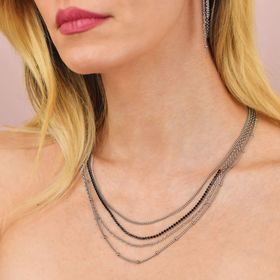 Collana MYA BOCCADAMO scintille Multi Filo Tennis Cristalli neri SV/GR05 - Immagine 2 di 4