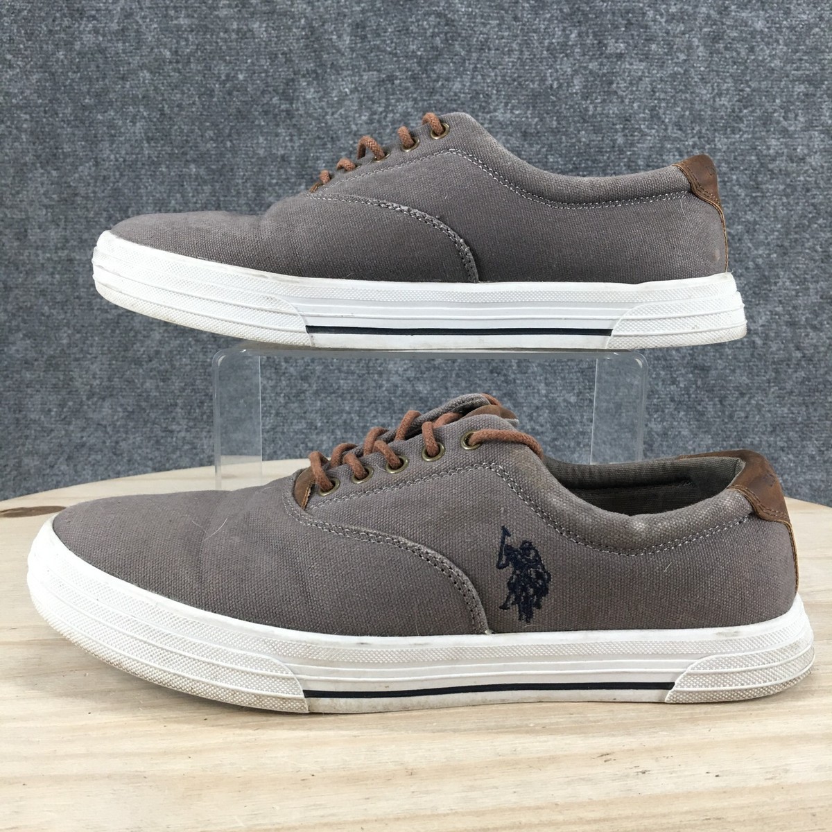 US Polo Assn Shoes Mens M Skip On Sneakers Lace Up Flats Gray