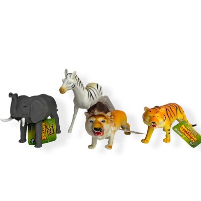 Boley Nature World Zebra 7'' Lion Tiger Elephant Safari Lot of 4 Toys For Kids 5+