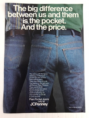 Jcpenney Plain Pocket Jeans Vtg 1977 Print Ad - Picture 1 of 3