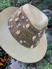 Light hat for children, handmade in white, made of cloth and burlap thread