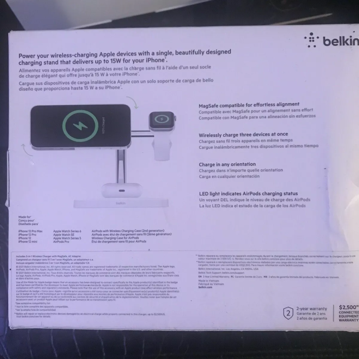 Belkin BOOST “CHARGE PRO” 3-in-1 Wireless Charger w/ MagSafe Apple Devices  MINT