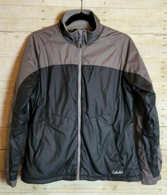 Cabela s Polartec Classic Black Gray Jacket Fleece Lined Medium Coat Pockets Zip