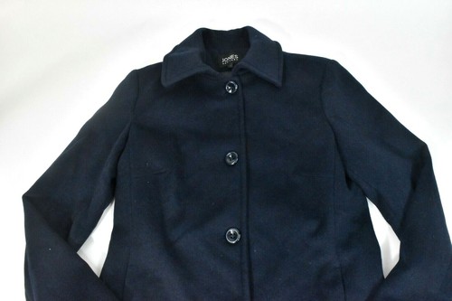 Jones New York Women Long Wool Coat Jacket New 8 Blue Overcoat Single Breast - Picture 3 of 8