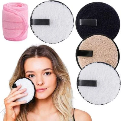 4 Pcs Face Halo Makeup Remover Pads with Spa Facial Towel Headbands, XCOZU Make
