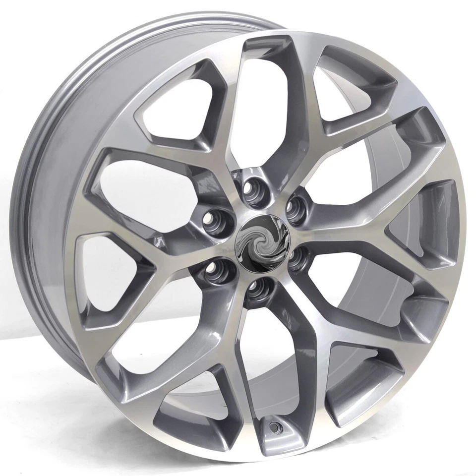 22" Gunmetal Machined Snowflake Style Wheels 22x9 6X139.7 +24 GMC Sierra Yukon - Image 2 of 4