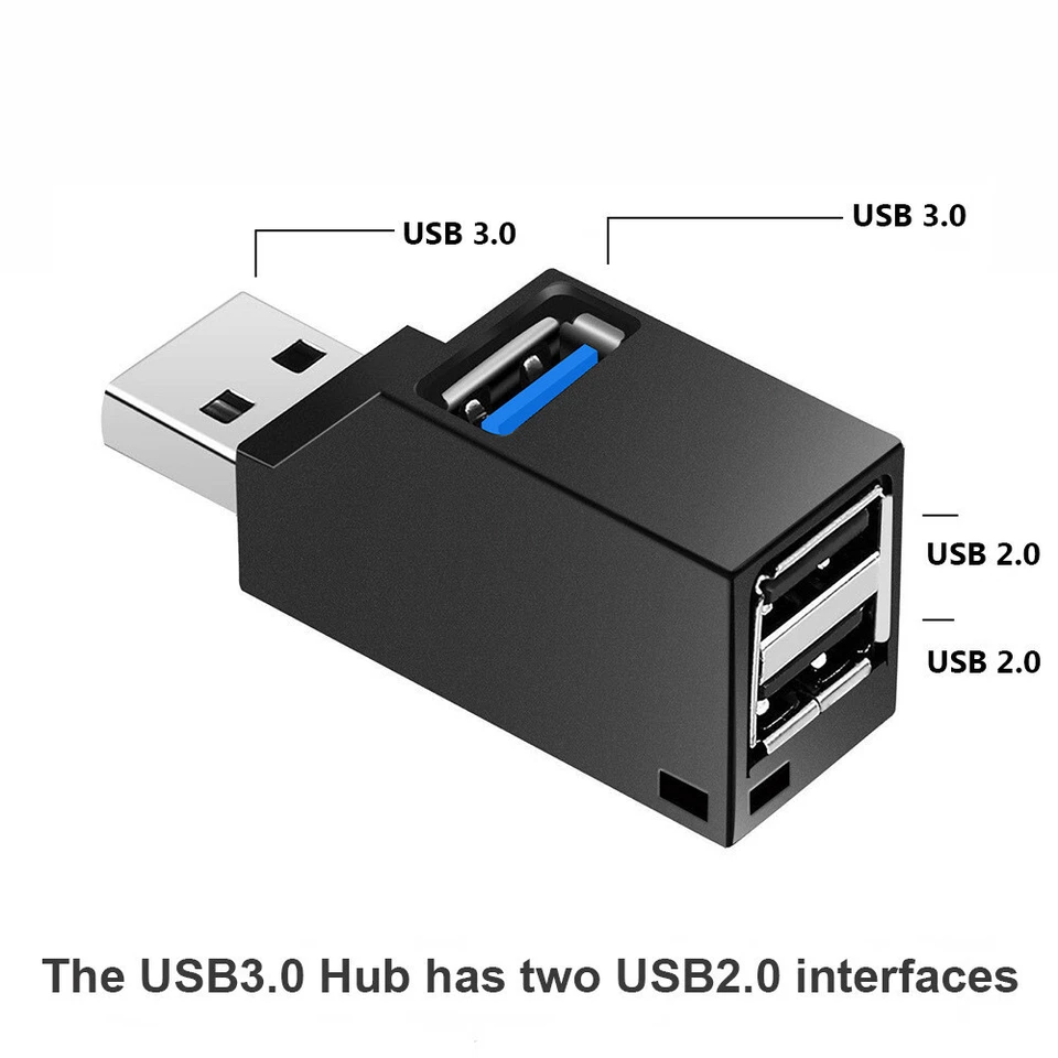 Mini HUB USB 3.0, 2.0 vers 3 ports haute vitesse pour extension de connectivité - Immagine 4 di 4