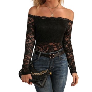 Blusas de Mujer de Moda Encaje Manga Larga Color Negro de Fiesta Ropa Para  Mujer | eBay