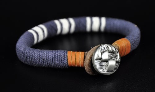 Classic Surfer Cotton Wrap Leather Men's Leather Wristband Bracelet Blue Grey C - Picture 5 of 6