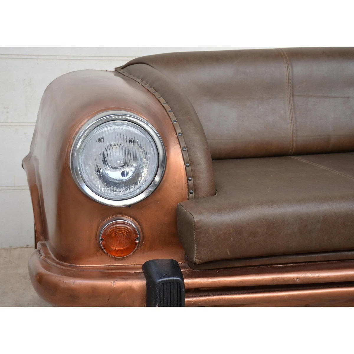 NICKEL BACKSEAT CAR SOFA RETRO BLACK LEATHER LOUNGE COUCH VINTAGE