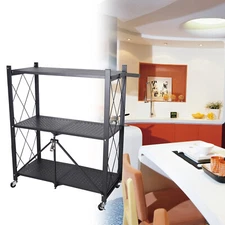 Foldable 3-Tier Metal Storage Rack Shelves Kitchen Storage Organizer Stand