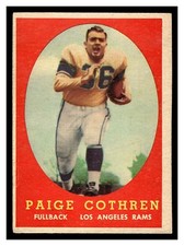 1958 TOPPS FOOTBALL PAIGE COTHREN #92 ROOKIE CARD LOS ANGELES RAMS MID GRADE. rookie card picture