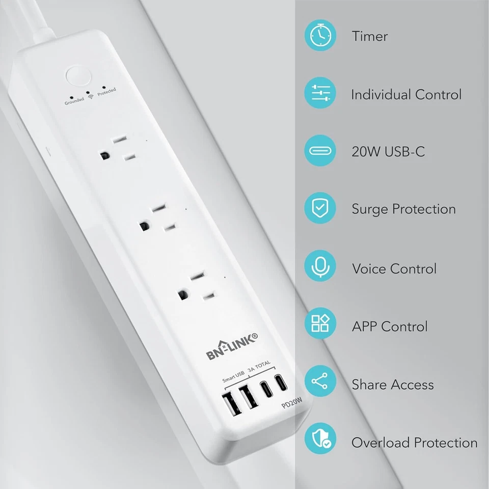 Smart Power Strip WiFi Outlets Protector With 4 USB 3 Charging Port Multi Plug - Image 3 of 4