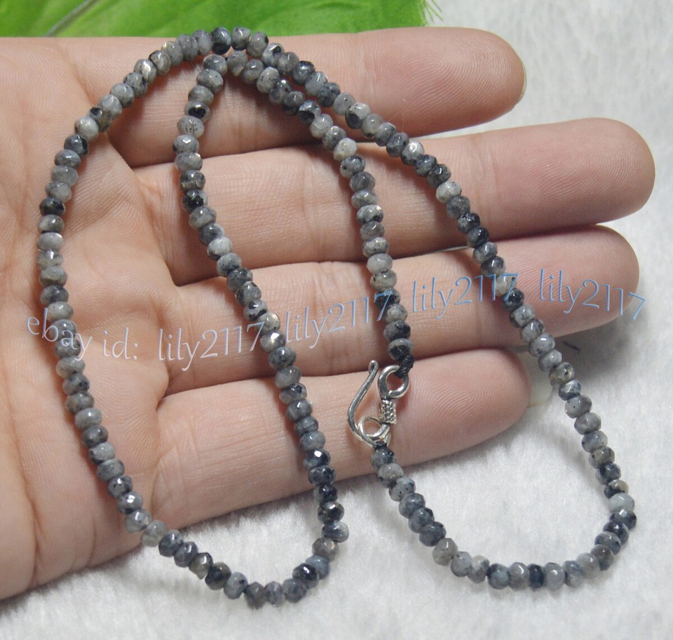 2x4mm Faceted Green Jade Rondelle Gemstone Beads Necklace 16-28 Gold Clasp