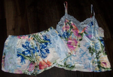 NWT In Bloom by Jonquil BLUE/PINK AMOUR FLORAL SATIN Pajama Shorts Set XL LACE