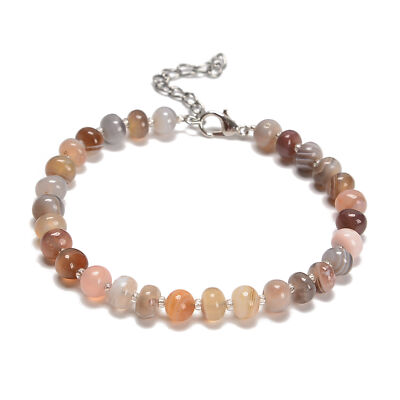 Gray Botswana Agate Wheel Beaded Bracelet Silver Plated Clasp 5x7mm 7.5'' Length