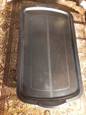 MID CENTURY MODERN BLACK BAKELITE BUTLERS SERVING TRAY /MOLDED HANDLES 23"W X 13