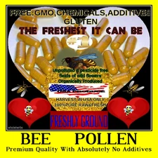 HONEY BEE POLLEN With Absolutely No Additives Raw Powder Energy USA 100 Capsules