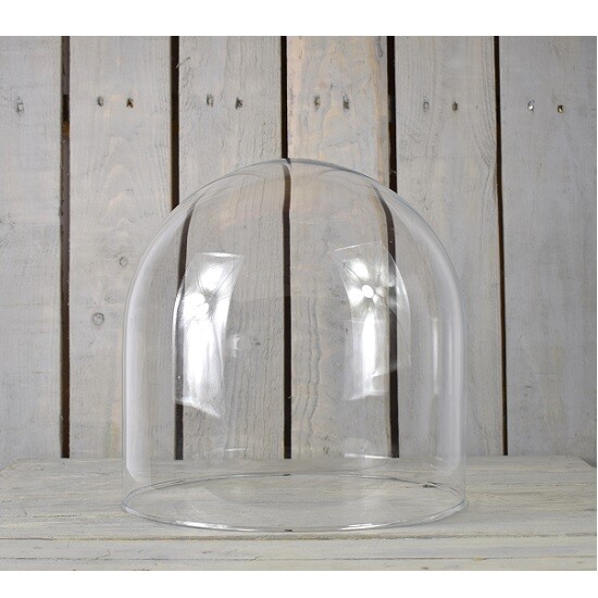 Medium Handmade Mouth Blown Clear Circular Glass Display Cloche Bell Jar Dome...