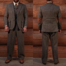 Fall Men's Suits Herringbone Notch Lapel Single Breasted Outdoors Casual 2 Pcs
