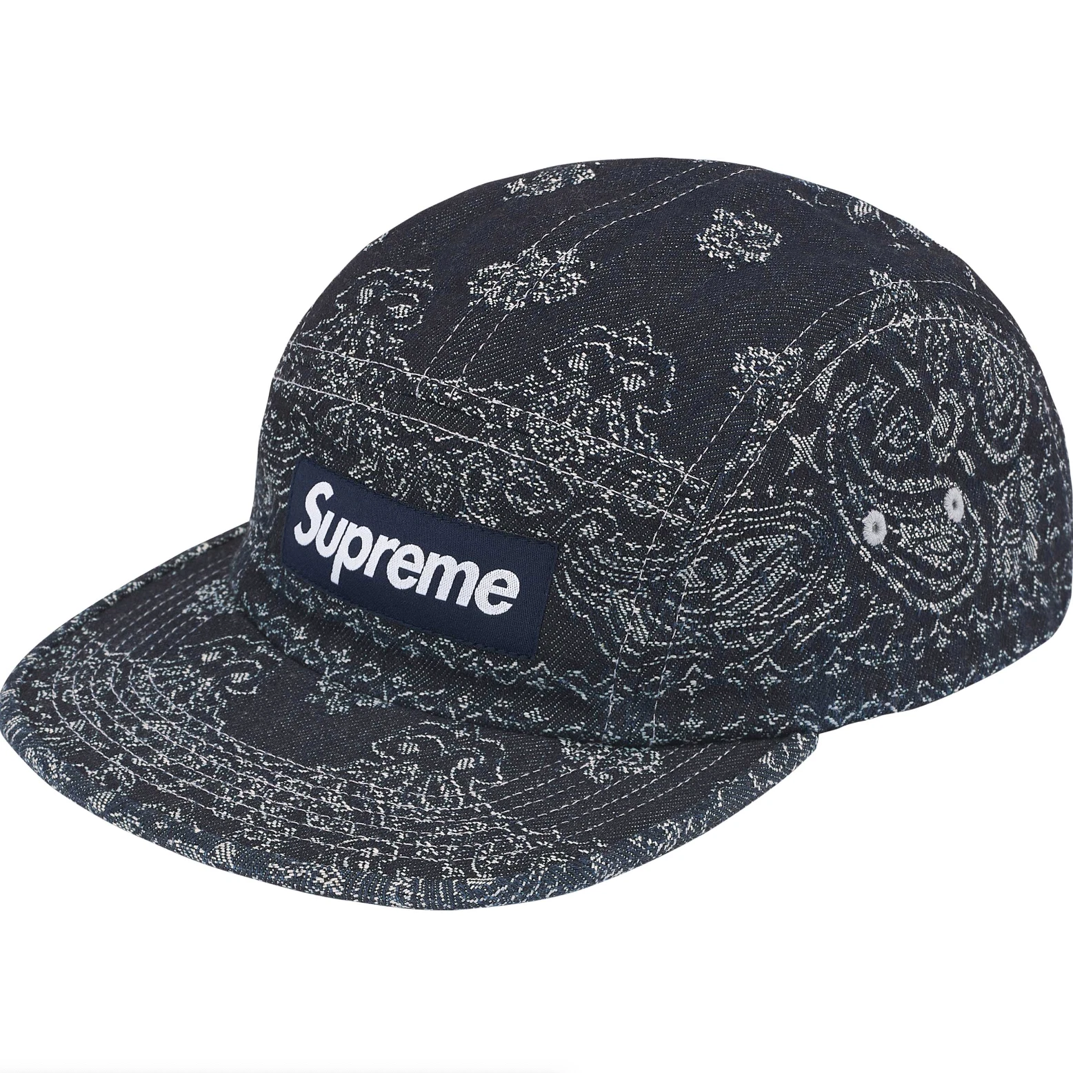 Casquette de camp bandana en denim jacquard suprême   Indigo   NEUVE