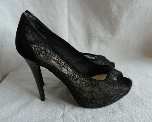 black lace court shoes