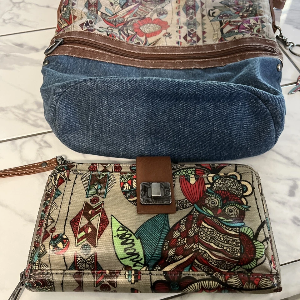 Sakroots Denim Jute & Cotton Fabric Bohemian Hippie Crossbody Bag With Wallet - Image 3 of 4