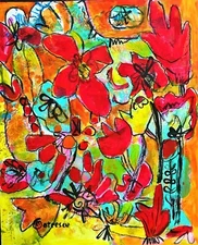 ABSTRACT PAINTING FLOWER ORIGINAL ART ORIGINAL CONTEMPORARY ART DECOR 14" #A232
