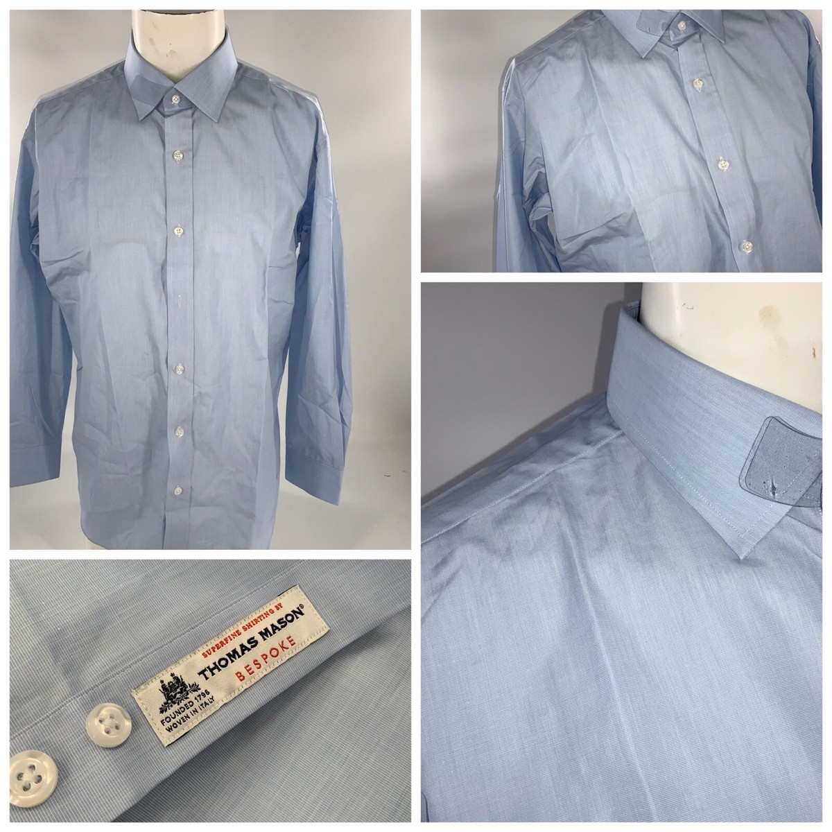 Thomas Mason Bespoke Shirt 16.5 32 Blue Cotton Point Collar Thomas Mason Bespoke Shirt 16.5 32 Blue Cotton Point Collar