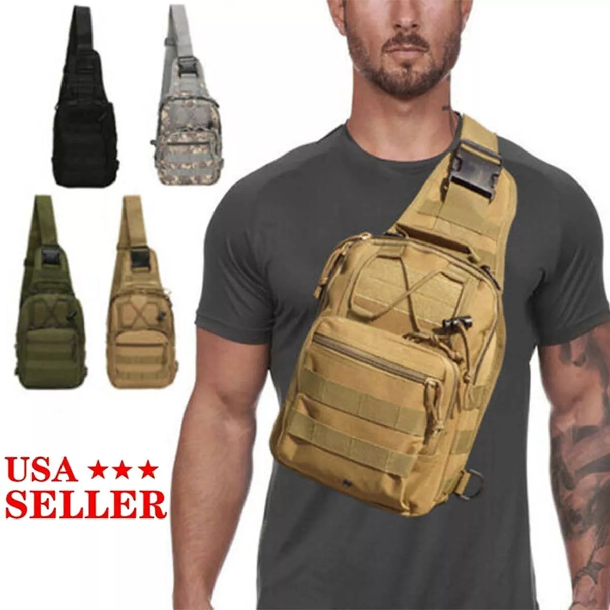 Outdoor Water Resistant Chest Bag For Men, Tactical Edc Chest Pack,  Lightweight Utility Chest Rig Pouch For Running, Cycling