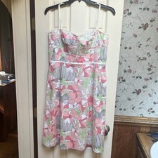 Tahari Womens 14 Sundress Floral Print Lined Cotton Stretch Fit & Flare Cruise