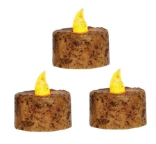 3 ~ Primitive Burnt Ivory Wax Dipped LARGE Tea Lights w/ Auto TIMER