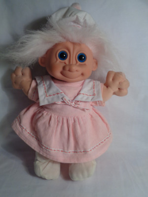 Russ Plush Troll Kidz Pink Sailor Dress & Cap Doll Lt. Pink Hair Blue Eyes as is