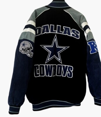 NFL Dallas COWBOYS  Licensed Shell 100% LEATHER Suede Varsity Jacket ~ Medium