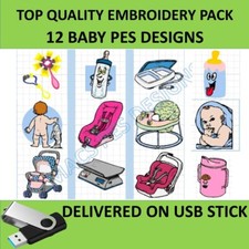Baby 12 PES designs on USB Machine Embroidery files to embroider pack newborn