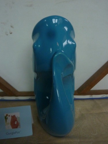 Original Gurgle Pot 9.5” Tall Fish Pitcher 2006 Blue/Turquoise Stoneware NWT - Picture 2 of 5