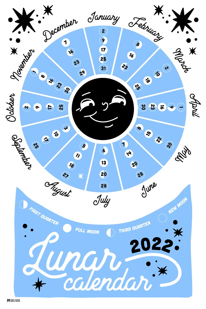 2023 Lunar Calendar Moon Phases Blue Wall Chart Poster 12x18 | eBay