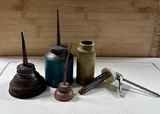 Antique Thumb Pump Oil Can Lot Eagle Singer Ford Machinist Oiler Spout