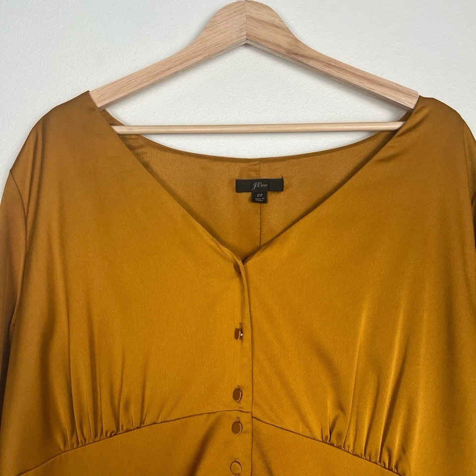 Vestido para mujer J.Crew 22 naranja satinado cuello en V botones frontales boda invitados bolsillos Foto 3 de 4