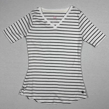 Isaac Mizrahi Live Essentials Striped V-Neck Tee Shirt Top XS Black White