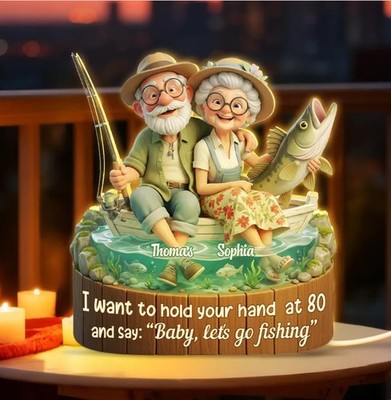 Baby Let's Go Fishing Old Couple - Personalized Light Box - Sentimental Gift for