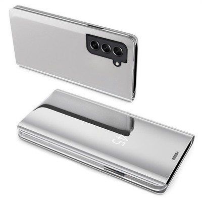 Handy Hülle für Samsung Galaxy S23 Flip Clear View Cover Case Mirror Silber