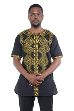 Black African Embroidered Men's Top, Dashiki, Cotton, Sizes S 5XL, Fast Shipping